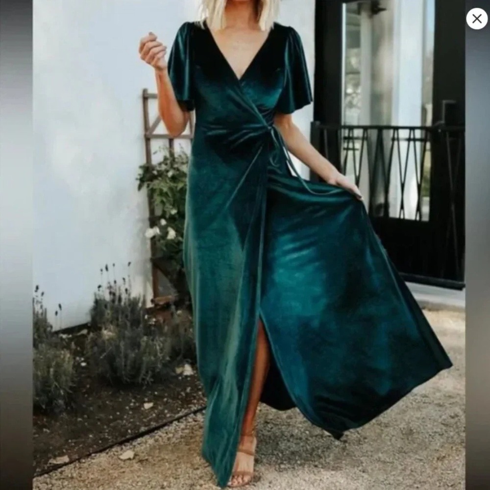 Baltic Born Meghan Wrap Maxi Dress XS Emerald Green Velvet Holiday Bridesmaid